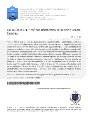 The Question of E = mc2 and Rectification of Einsteinas General Relativity