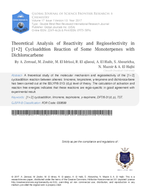 Theoretical Analysis of Reactivity and Regioselectivity in [1+2] Cycloaddtion Reaction of some Monoterpenes with Dichlorocarbene
