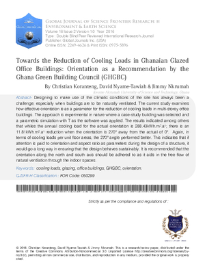 Towards the Reduction of Cooling Loads in Ghanaian Glazed Office Buildings: Orientation as a Recommendation by the Ghana Green Building Council (GHGBC)