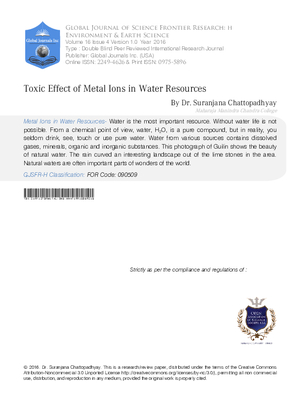 Toxic Effect of Metal Ions in Water Resources