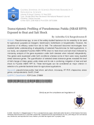 Transcriptomic Profiling of Pseudomonas Putida (NBAII RPF9) Exposed to Heat and Salt Shock