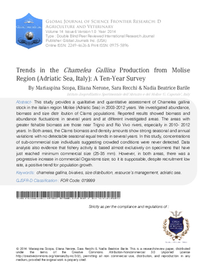 Trends in the Chamelea Gallina Production from Molise Region (Adriatic Sea, Italy): A Ten-Year Survey