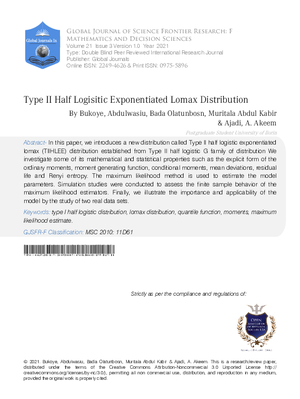 Type Ii Half Logisitic Exponentiated Lomax Distribution