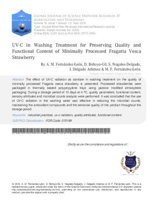 UV-C in Washing Treatment for Preserving Quality and Functional Content of Minimally Processed Fragaria Vesca Strawberry