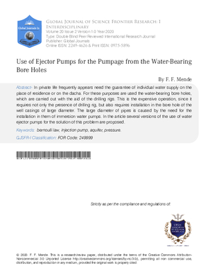 Use of Ejector Pumps for the Pumpage from the Water-Bearing Bore Holes