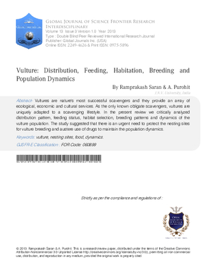 Vulture: Distribution, Feeding, Habitation, Breeding and Population Dynamics