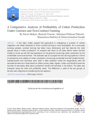 A Comparative Analysis of Profitability of Cotton Production under Contract and Non-Contract Farming