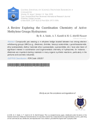 A Review Exploring the Coordination Chemistry of Active Methylene Groups Hydrazones