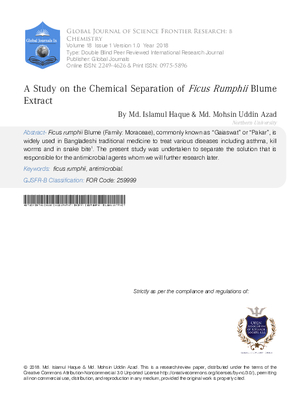 A Study on the Chemical Separation of Ficus Rumphii Blume Extract