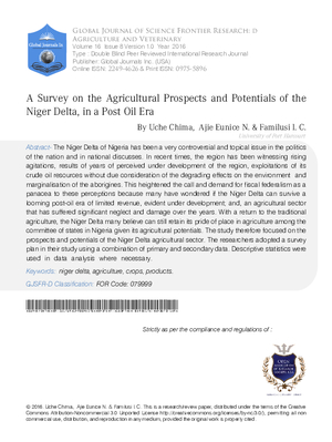 A Survey on the Agricultural Prospects and Potentials of the Niger Delta, in a Post Oil Era