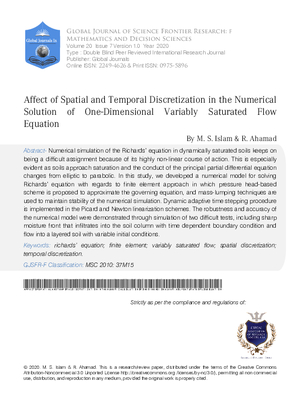 Affect of Spatial and Temporal Discretization in the Numerical Solution of One-Dimensional Variably Saturated Flow Equation