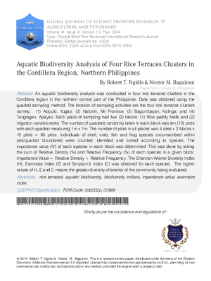 Aquatic Biodiversity Analysis of Four Rice Terraces Clusters in the Cordillera Region, Northern Philippines