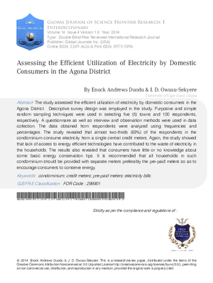 Assessing the Efficient Utilization of Electricity by Domestic Consumers in the Agona District