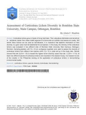 Assessment of Corticolous Lichen Diversity in Romblon State University, Main Campus, Odiongan, Romblon