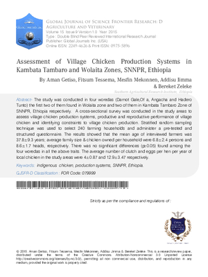 Assessment of Village Chicken Production Systems In Kambata Tambaro and Wolaita Zones, SNNPR, Ethiopia