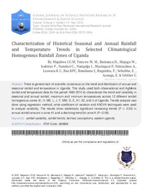 Characterization of Historical Seasonal and Annual Rainfall and Temperature Trends in Selected Climatological Homogenous Rainfall Zones of Uganda