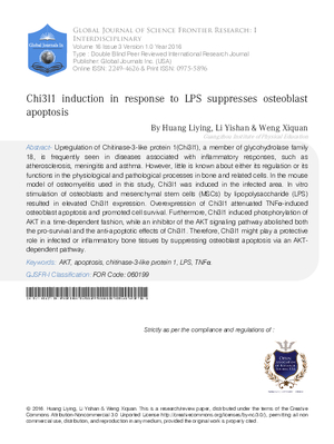 Chi3l1 induction in Response to LPS Suppresses Osteoblast Apoptosis