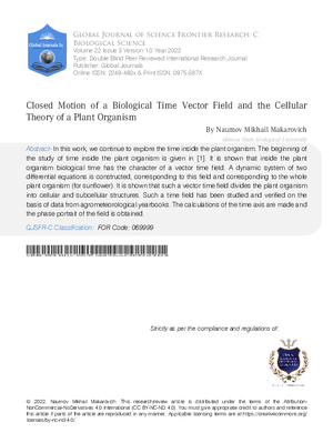 Closed Motion of a Biological Time Vector Field and the Cellular Theory of a Plant Organism