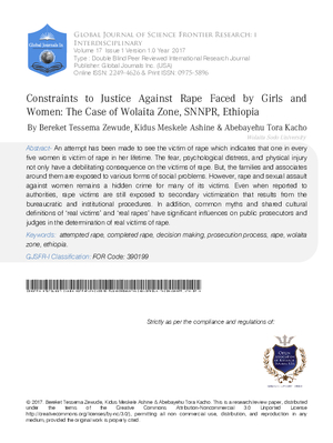Constraints to Justice against Rape Faced by Girls and Women: The Case of Wolaita Zone, SNNPR, Ethiopia