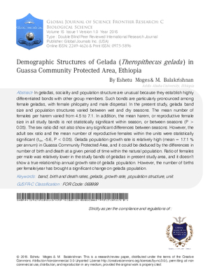 Demographic Structures of Gelada (Theropithecus gelada) in Guassa Community Protected Area, Ethiopia