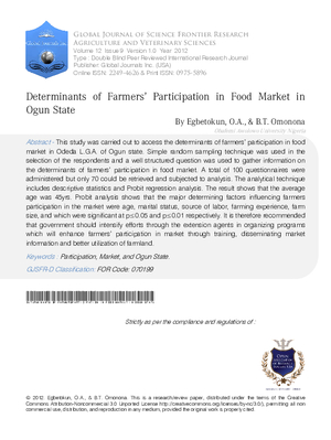 Determinants of Farmersa Participation in Food Market in Ogun State, Nigeria