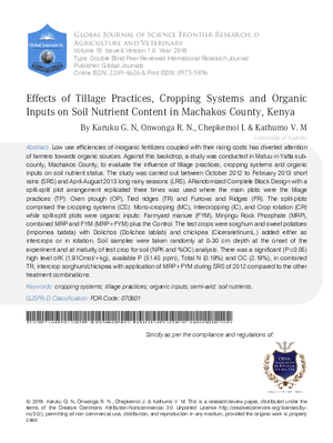 Effects of Tillage Practices, Cropping Systems and Organic Inputs on Soil  Nutrient Content in Machakos County, Kenya