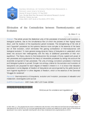 Elivination of the Contradiction between Thermodynamics and Evolution