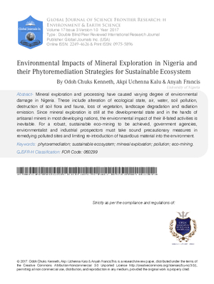 Environmental Impacts of Mineral Exploration in Nigeria and their Phytoremediation Strategies for Sustainable Ecosystem