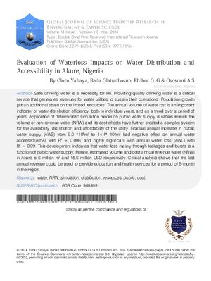 Evaluation of Waterloss Impacts on Water Distribution and Accessibility in Akure, Nigeria