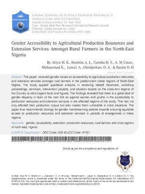 Gender Accessibility to Agricultural Production Resources and Extension Services amongst Rural Farmers in the North-East  Nigeria