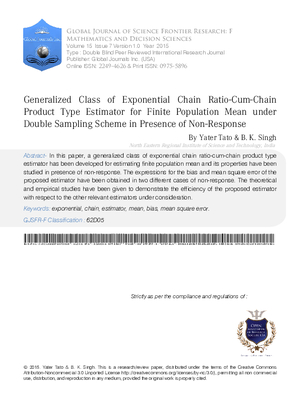 Generalized Class of Exponential Chain Ratio-cum-Chain Product Type Estimator for Finite Population Mean under Double Sampling Scheme in Presence of Non-Response