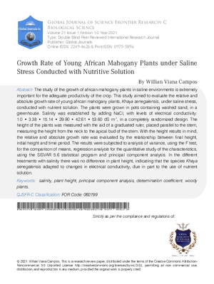 Growth Rate of Young African Mahogany Plants Under Saline Stress Conducted with Nutritive Solution