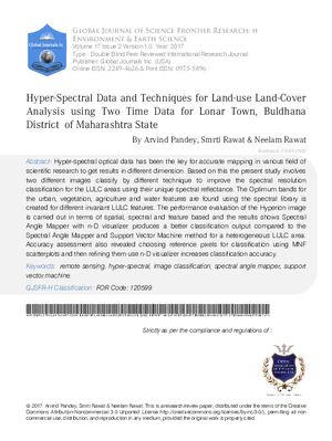 Hyper-Spectral Data and Techniques for Land-use Land-Cover Analysis using Two Time Data for Lonar Town, Buldhana District  of Maharashtra State