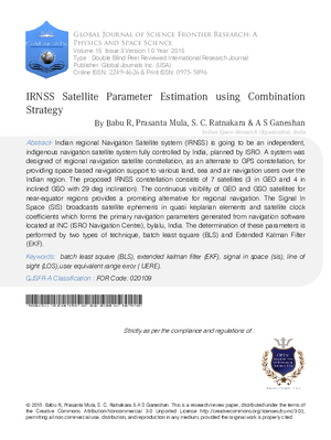 IRNSS Satellite Parameter Estimation using Combination Strategy