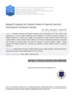 INTEGRAL FORMULAE FOR CERTAIN PRODUCT OF SPECIAL FUNCTION GENERALIZED FRACTIONAL CALCULUS