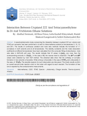 Interaction Between Cryptand 222 And Tetracyanoethylene  In Di And Trichlorom Ethane Solutions