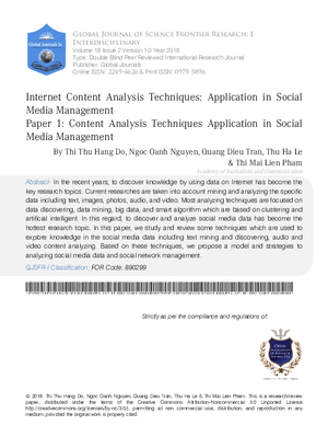 Internet Content Analysis Techniques: Application in Social Media  Management: Content Analysis Techniques Application in Social Media Management