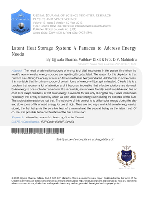Latent Heat Storage System- A Panacea to Address Energy Needs
