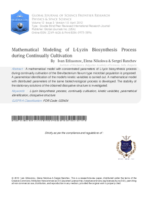 Mathematical Modeling Of L-Lyzin Biosynthesis Process During Continually Cultivation