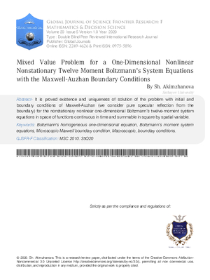 Mixed Value Problem for a One-Dimensional Nonlinear Nonstationary Twelve moment BoltzmannS System Equations with the Maxwell-Auzhan Boundary Conditions