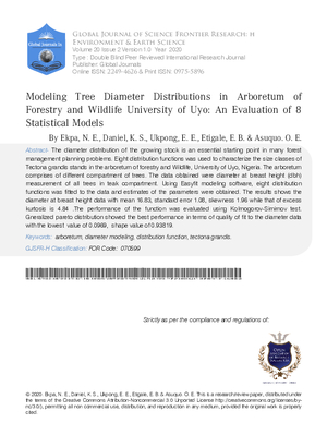 Modeling Tree Diameter Distributions in Arboretum of Forestry and Wildlife University of Uyo: An Evaluation of 8 Statistical Models
