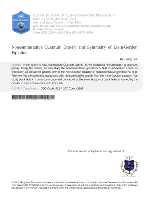 Noncommutative Quantum Gravity and Symmetry of Klein-Gordon Equation