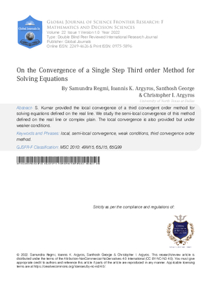 On the Convergence of a Single Step Third Order Method for Solving  Equations