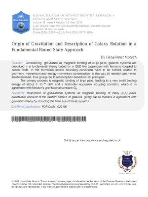 Origin of Gravitation and Description of Galaxy Rotation in a Fundamental Bound State Approach