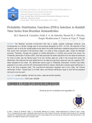 Probability Distribution Functions (PDFs) Selection to Rainfall Time Series from Brazilian Semiarid Cities