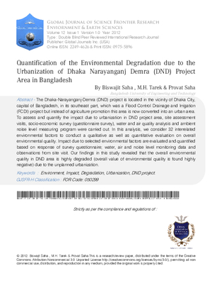 Quantification of the Environmental Degradation Due To the Urbanization of Dhaka-Naraynganj-Demra (DND) Project Area in Bangladesh