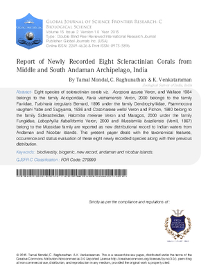 Report of Newly Recorded Eight Scleractinian Corals from Middle and South Andaman Archipelago, India