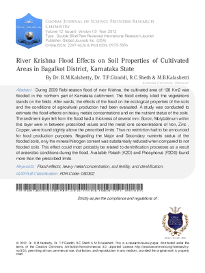 River Krishna Flood Effects on Soil Properties of Cultivated Areas in Bagalkot District, Karnataka State