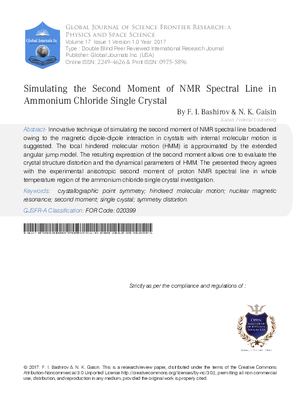 Simulating the Second Moment of NMR Spectral line in Ammonium Chloride Single