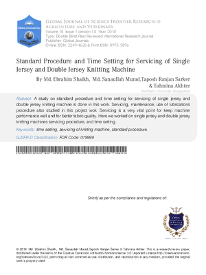 Standard Procedure and Time Setting for Servicing of Single Jersey and Double Jersey  Knitting Machine